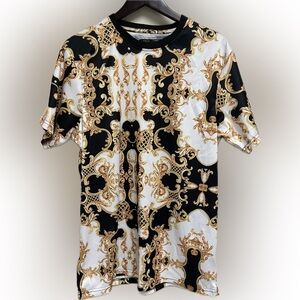 Baroque Gold Print Round Neck Mens Large